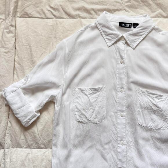 a.n.a White basic button down shirt petite large minimalist cottagecore casual - Picture 6 of 8